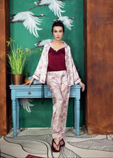 Silk Satin- 3pc camisole  Notched collar Shirt and Trouser